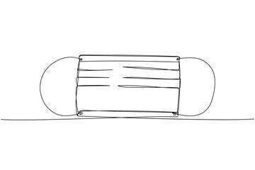 Medical mask, protection, hygiene, sterility, medical supplies, equipment one line art. Continuous line drawing of medication, clinical, disposable, tool, surgery