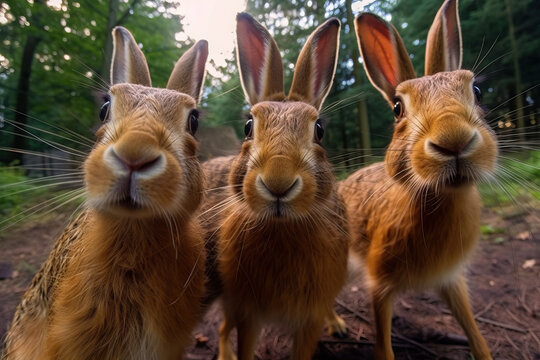 Selfie Photo of Three Large Hares