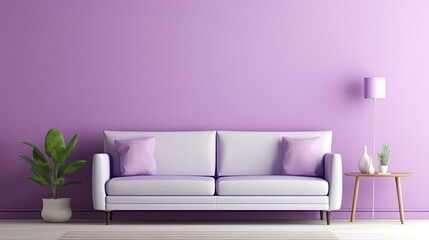 purple sofa in wall living room, idea for minimal interior backdrop, cheerful bright color, mockup idea, Generative Ai	