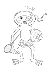 Frosch am Strand, Ausmalvorlage für Kinder