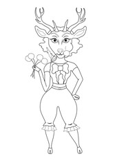 Hirsch mit Löwenzahn, Ausmalbild für Kinder