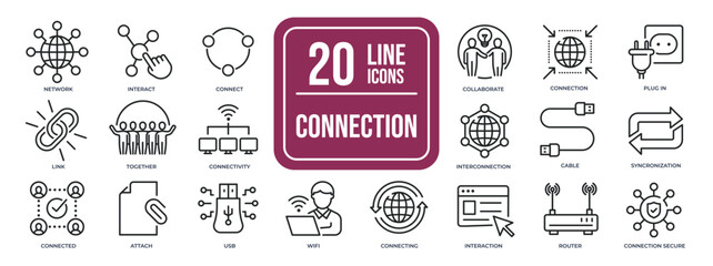 Connection thin line icons. Editable stroke. For website marketing design, logo, app, template, ui, etc. Vector illustration.
