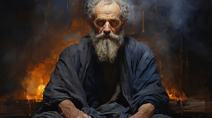 An evocative portrait of Job amidst his trials, yet maintaining his faith Generative AI