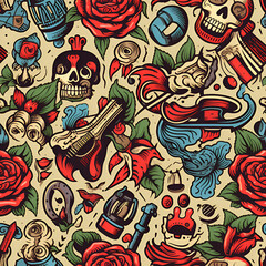 Obraz premium seamless pattern with skulls,graffiti,style,Ai generated