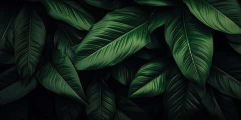 Naklejka na ściany i meble Captivating nature palette. Abstract verdant green foliage in lush jungle. Detailed leaves creating tropical paradise backdrop of freshness