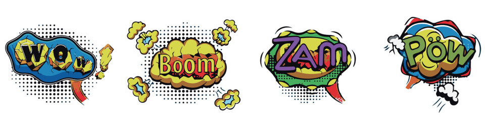 Cartoon comic sign burst clouds. Speech bubble, boom sign expression and pop art text frames.EPS 10