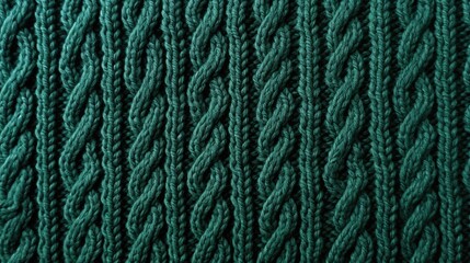 This macro photograph offers a close look at the cable knit pattern of a wool sweater, resulting in a textured background reminiscent of traditional knitting
