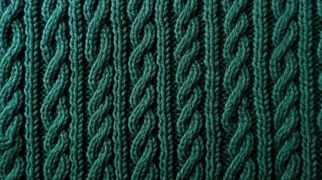 This macro photograph offers a close look at the cable knit pattern of a wool sweater, resulting in a textured background reminiscent of traditional knitting