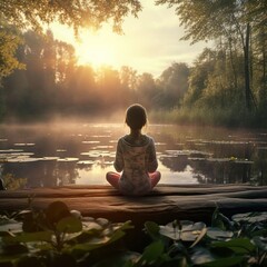 child meditation at sunset