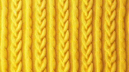 In this macro photography, the cable knit pattern of a wool sweater is displayed with a textured background that captures the tactile quality of knitting