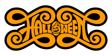 Halloween text banner with groovy hippie typography design, lettering vector art.