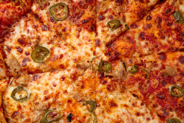 Pepperoni Pizza with Pickled Hot Jalapeno Peppers in Cardboard Delivery Box, Salami Pizza