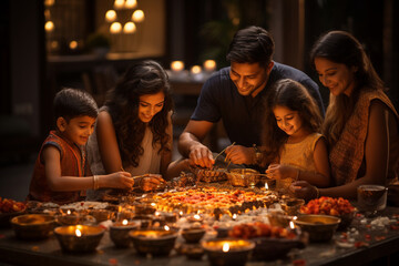 Obraz na płótnie Canvas Family Gathering for Diwali Puja Generative AI