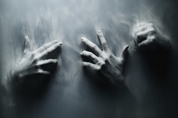 The ghosts break through the wall. Nightmares and fears. Halloween concept. Background with selective focus