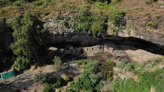 Aerial view of nakuto lab rock church Amhara Region Lalibela Ethiopia