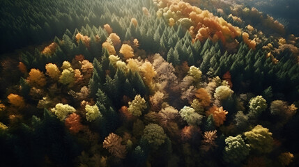 Naklejka na ściany i meble Forest in Bird eye's view, wonderful landscape, v60, created with generative AI technology