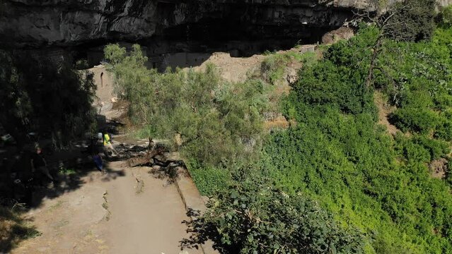 Aerial view of nakuto lab rock church Amhara Region Lalibela Ethiopia