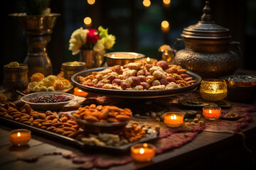 Naklejka premium Diwali Feasting and Culinary Delights Generative AI