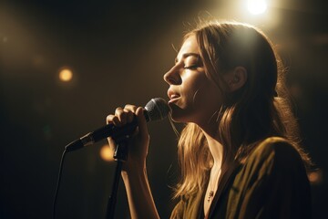 shot of a female singer performing on stage - Powered by Adobe