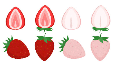 いちごのイラストセット（赤いイチゴと白いイチゴ）