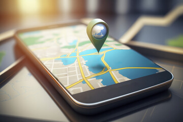 Smartphone with gps navigator icon. Modern mobile phone with GPS navigator. Generative AI