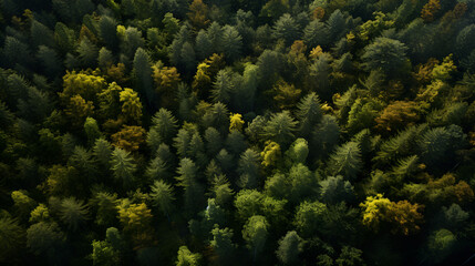 Naklejka na ściany i meble Forest in Bird eye's view, wonderful landscape, v50, created with generative AI technology