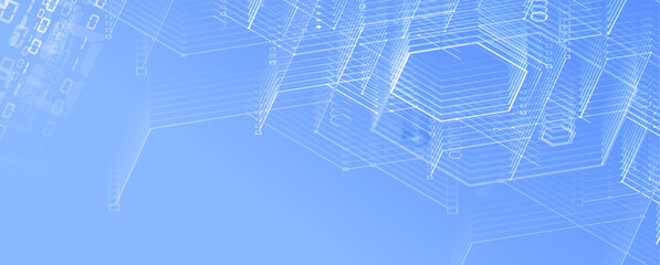 Technology banner design with hexagons abstract background.