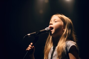 a young girl singing on stage during a concert