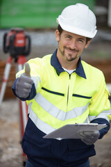 construction worker gesturing thumbs up