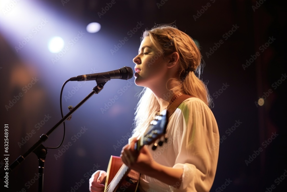 Canvas Prints shot of a female musician standing with her guitar during a performance