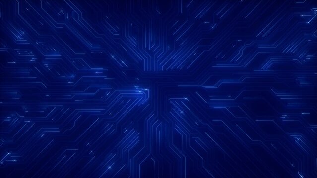4K 3D Artificial intelligence AI circuit board electronic PCB circuit cyberpunk cyberspace. Innovative technology Machine learning. Futuristic Electronic Circuit Board Microchips Processors technology