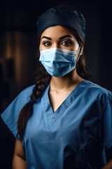 Fototapeta na wymiar shot of a young female doctor wearing a surgical mask while holding her stethoscope