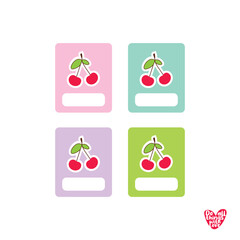 Cherry colorful labels - made with love, sticker, colorful background, tag, stamp