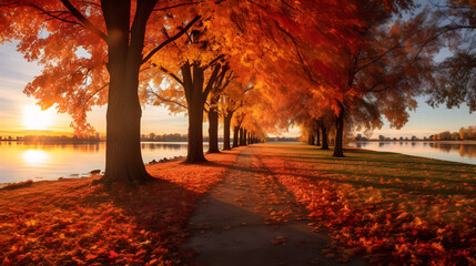Autumn Allure: Multicolored Leaves and Trees Showcasing Nature's Vibrant Palette in a Park. Generative Ai. 
