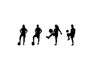 Fototapeta na wymiar Vector silhouettes man and women football player.