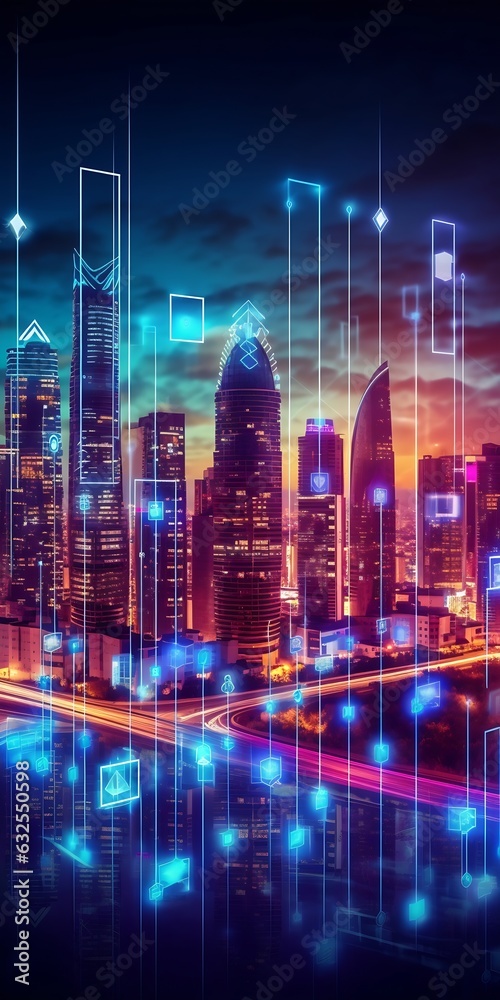 Poster generative ai : network and connection technology night city background at business center bangkok t