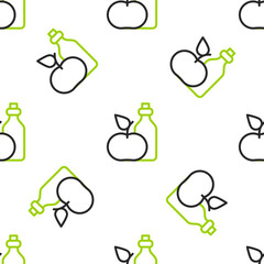 Line Apple cider vinegar in bottle icon isolated seamless pattern on white background. Vector