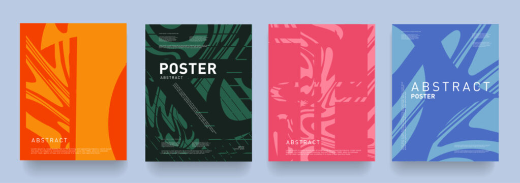 Set Creative Colorful Waves in Orange, Pink, Green, Blue Colors. Trendy Design Style Retro 60s, 70s for Branding, Social Media Advertising, Promo, Banner, Poster, Card, Cover. Vector 3d Art .