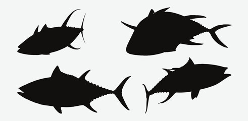 Detailed Silhouettes of Majestic Tuna Fish, A Collection of Graceful Underwater Tuna Fish Illustrations