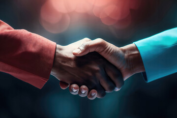 異人種間で握手をする手元、生成AI