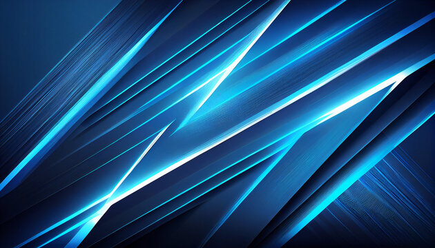 Abstract blue background with geometric dynamic glowing diagonal lines. Modern technology background, graphic for business, corporate, brochure, banner, cover or poster Ai generated image
