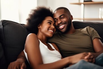 Obraz premium shot of a happy young couple relaxing on the sofa together at home