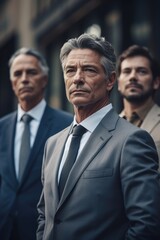shot of a mature businessman standing outside with his younger colleagues