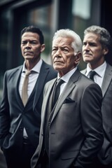 Fototapeta na wymiar shot of a mature businessman standing outside with his younger colleagues