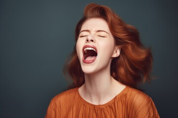 shot of an attractive young woman yawning against a studio background