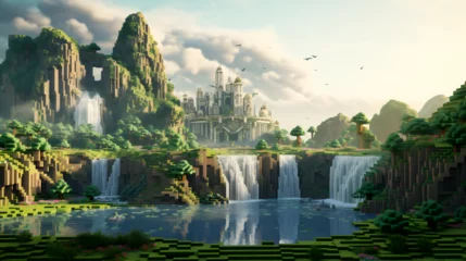 Fotobehang Minecraft wunderschöne Landschaft im Blockstil