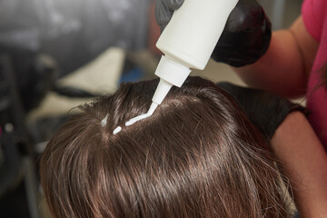 Naklejka premium Hair mask and keratin straightening procedure