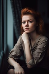 Fototapeta premium shot of a young woman looking sad while sitting at home