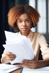 cropped shot of a young woman sitting and holding up paperwork