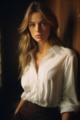 Model in a Timeless White Button-down Shirt and Black pants,Generative AI